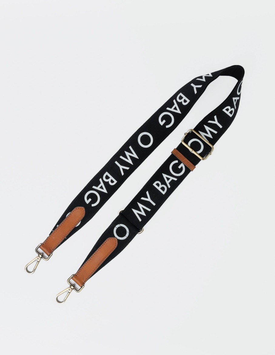 O My Bag Canvas Logo Strap-Black/Cognac Classic Leather | Crossbody Bags